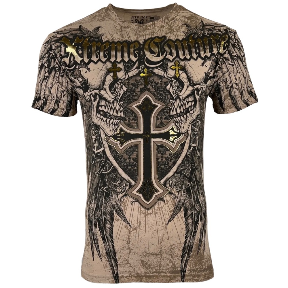 Xtreme Couture By Affliction Men's T-Shirt INHUMAN SKULLS Biker Sand S-5XL